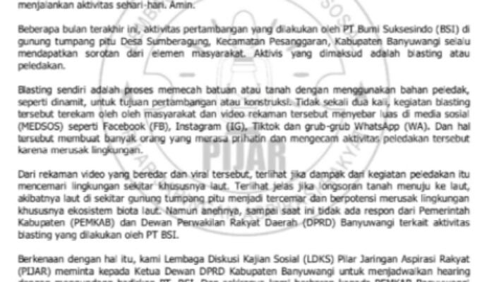 PIJAR Ajukan Hearing Ke DPRD Banyuwangi, Bondan Madani: Semoga Bisa Hadirkan PT. BSI