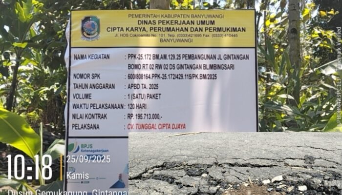 Warga Kecewa,Pembangunan Jalan Gintangan Bomo Kecamatan Blimbingsari Banyuwangi Sudah Rusak, Bupati Banyuwangi Tolong Turun ke Lokasi