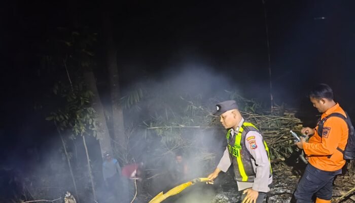Kebakaran Lahan di Desa Banjar Trenggalek, Polisi dan Warga Bahu-Membahu Padamkan Api