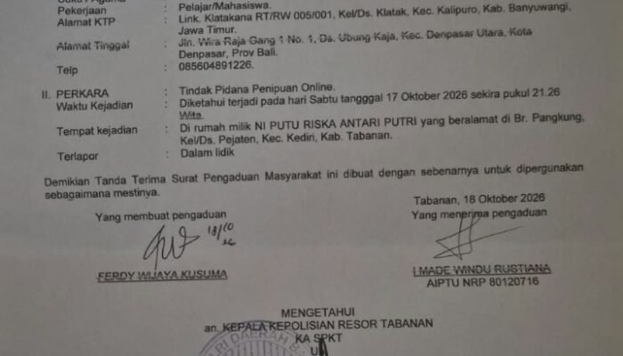 Polres Tabanan lambat tangkap pelaku Penipuan Jual Beli Motor, Pembayaran Ditransfer ke Rekening Pihak Ketiga